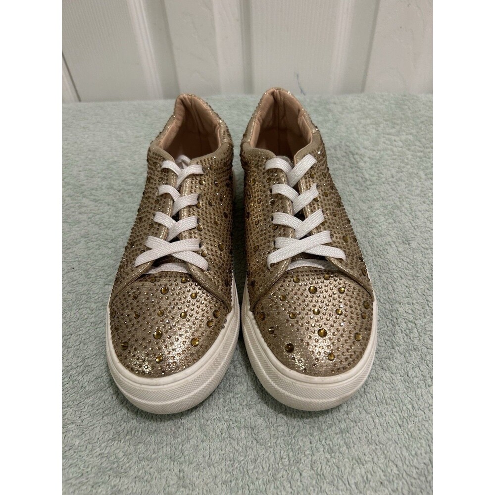 Link Girls Rhinestone Platform Sneakers Size 3 Gold